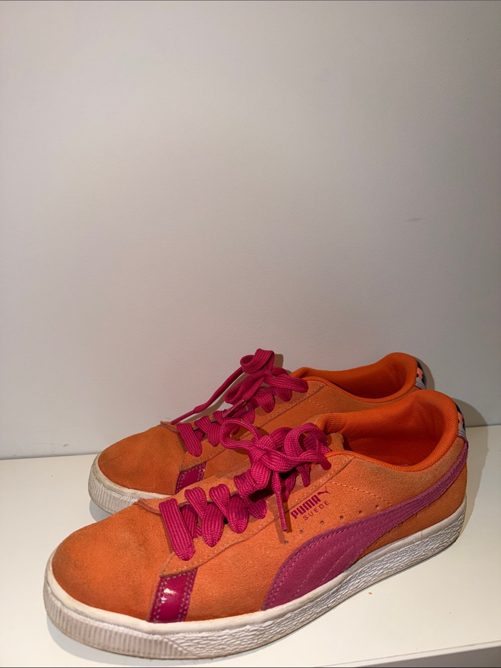 Puma Orange Suede Sneakers with Pink Accents